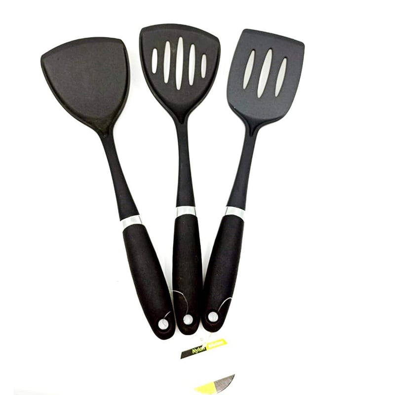 Picture of Silicone Non Stick Spoon Premium quality- Black -3 Pcs set - Chopsticks-Black
