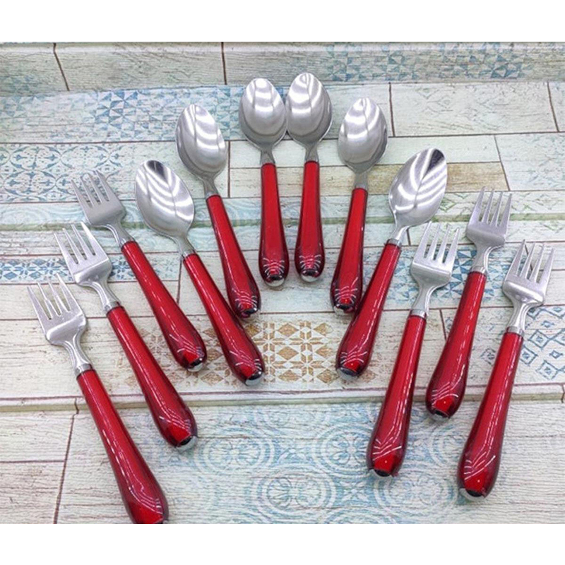 Picture of Spoon Set/ Cutlery Set/ HIGH QUALITY Stainless Steel Spoon Set 12-Pieces (Tea Spoon 6-Pieces & Fork Spoon 6-Pieces)-Red