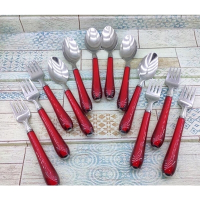 Picture of Spoon Set/ Cutlery Set/ HIGH QUALITY Stainless Steel Spoon Set 12-Pieces (Tea Spoon 6-Pieces & Fork Spoon 6-Pieces)-Red
