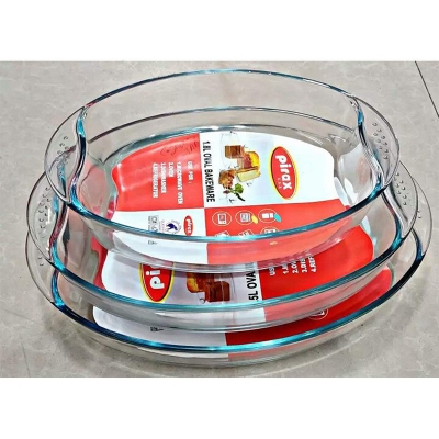 Picture of Oven Proof Glass Serving Dish - Transparent 3 Pcs Set. Oven Use-white