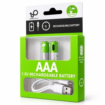 Picture of AAA Rechargeable Battery, SmarToools RB20 AAA 1.5V 750 mWh Rechargeable Battery - 2 Pcs Set