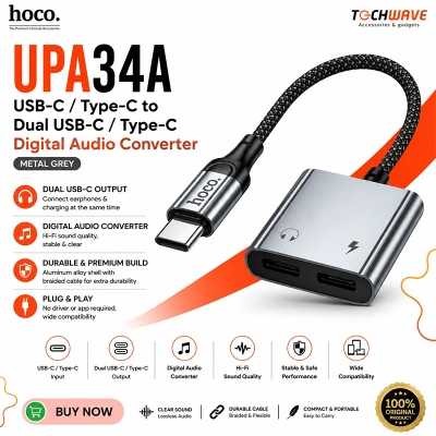 Picture of hoco UPA34A Type-C to Dual Type-C Digital Audio Converter(Metal Grey)
