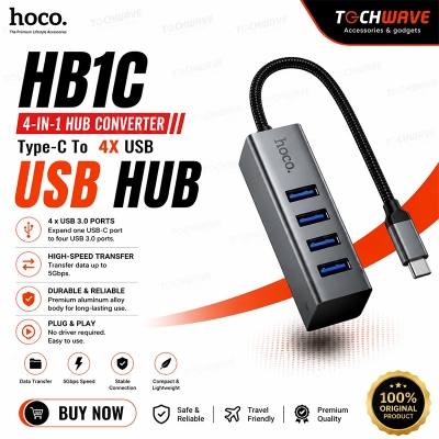 Picture of Hoco hb1c 4-in-1 hub converter USB-c to 4 x USB3.0 metal gray