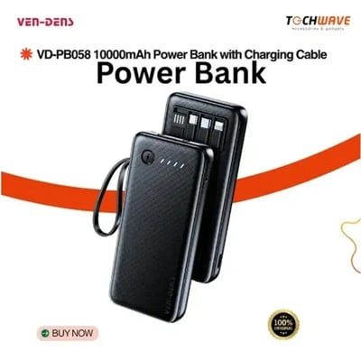 Picture of VEN-DENS 4 in 1 POWERBANK 10000MAH WITH CABLE BLACK VD-PB058