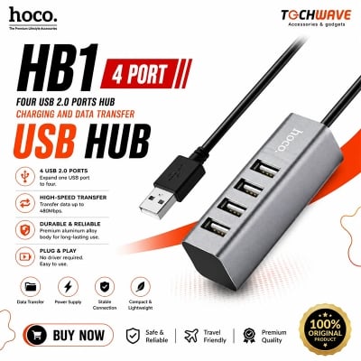 Picture of Hoco HB1 4 Port USB 2.0 Aluminum Alloy Hub