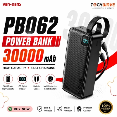 Picture of Ven-Dens PB062 30000mAh Power Bank – Fast Charging, Built-in Cables, Digital Display