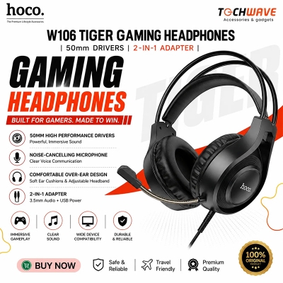 Picture of W106 Tiger Gaming Headphones – 50mm Drivers | Omnidirectional Mic | 2-in-1 Adapter