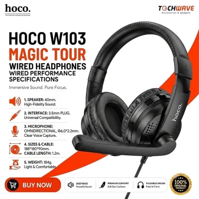 Picture of W103 Gaming Wired Headphones – 40mm Drivers | Omnidirectional Mic | 3.5mm Plug