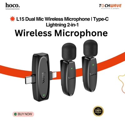 Picture of Hoco L15 Dual Wireless Lavalier Microphone Type-C & Lightning