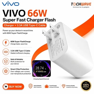 Picture of Vivo 66W FlashCharge 2.0 Charger for Vivo X Series & Latest/5G Phones.For Vivo V23 , V23 Pro , V25 , V25 , Y35 ,Y55 , Y76 5G , Y75 , Y78 , Y78+ , iQOO Z7 , iQOO Z7s , iQOO Pad , X70 Pro