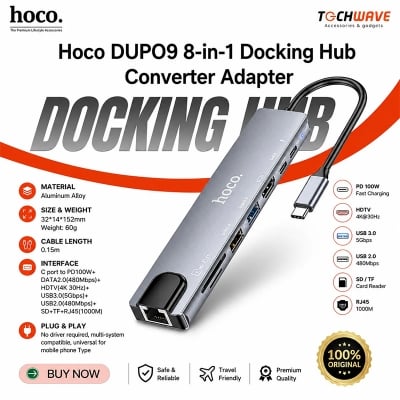 Picture of Hoco DUP09 8-in-1 Docking Hub Converter Adapter