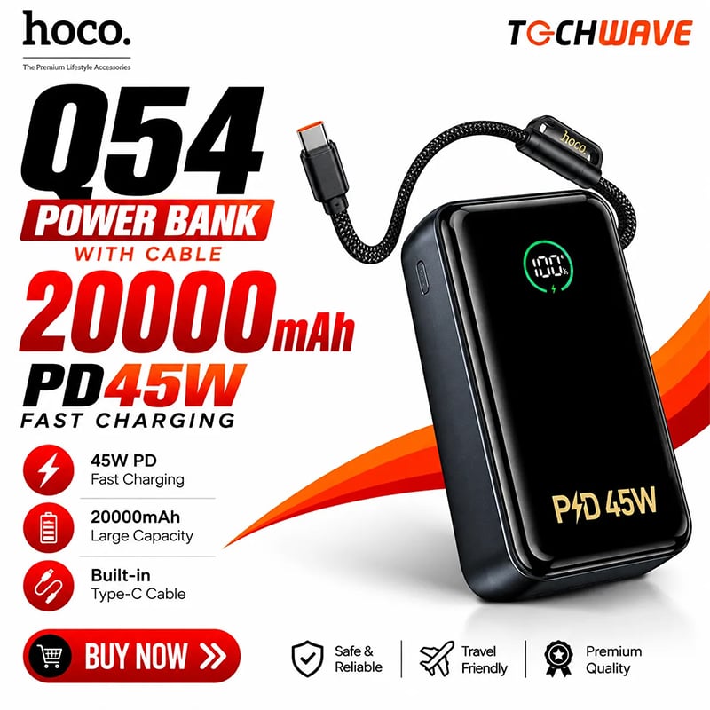 Picture of Hoco Q54 Shine PD45W Power Bank with Cable - 20000mAh