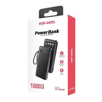 Picture of VEN-DENS 4 in 1 POWERBANK 10000MAH WITH CABLE BLACK VD-PB058