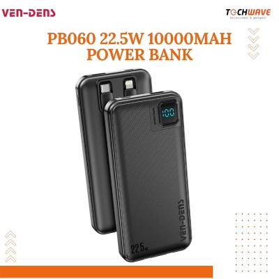 Picture of VEN-DENS PB060 10000mAh 22.5W Fast Charging Power Bank with Digital Display & Built-in Type-C + Lightning Cables