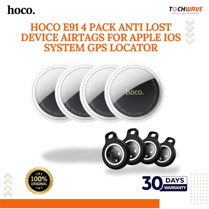 Picture of HOCO E91 4 Pack Anti Lost Device Airtags For Apple IOS System GPS Locator Wallet Keychain Cars Pets Finders with Protective Cases