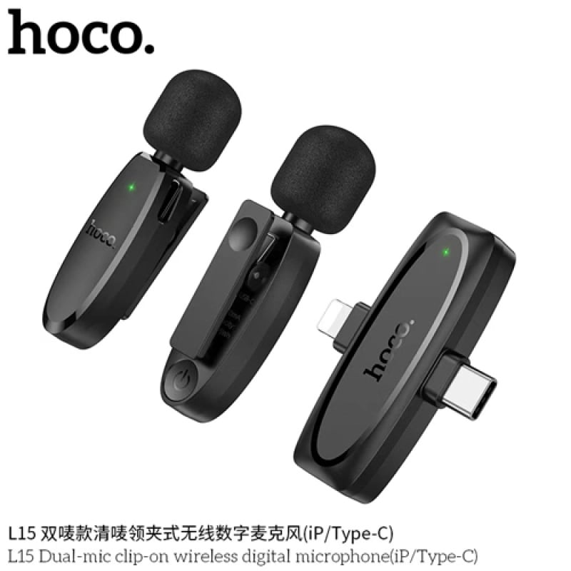 Picture of Hoco L15 Dual Wireless Lavalier Microphone Type-C & Lightning