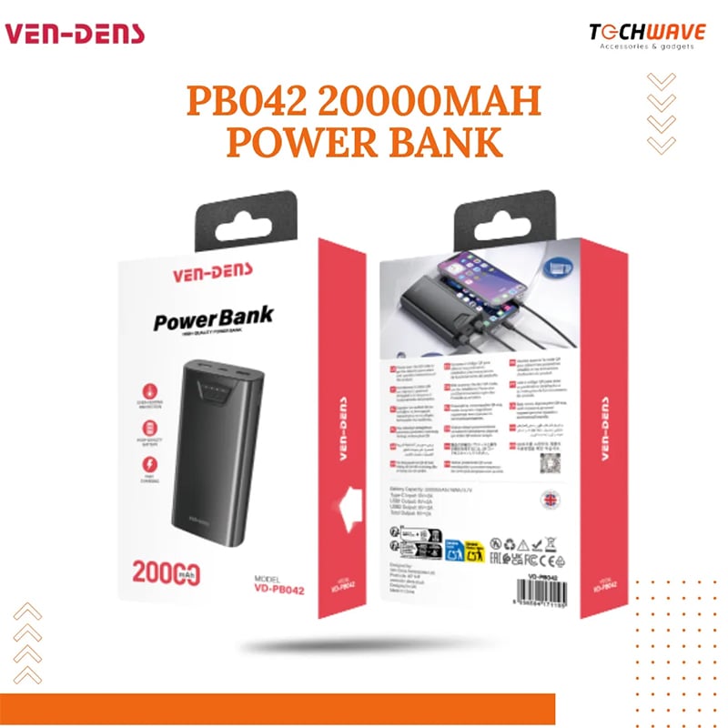 Picture of Ven-Dens VD-PB042 Power Bank 20000mAh – Dual Output, Fast Charge, Wide Compatibility