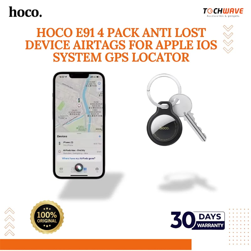 Picture of HOCO E91 4 Pack Anti Lost Device Airtags For Apple IOS System GPS Locator Wallet Keychain Cars Pets Finders with Protective Cases