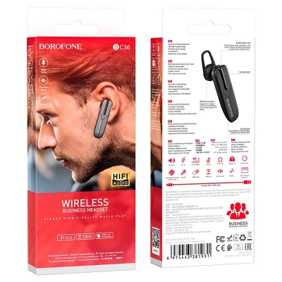 Picture of Borofone BC36 Wireless Bluetooth Headset, Business-Style Hands-Free Earphone with Clear Audio - Black