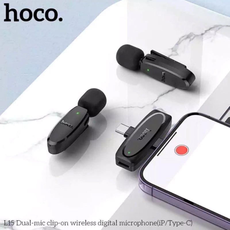 Picture of Hoco L15 Dual Wireless Lavalier Microphone Type-C & Lightning