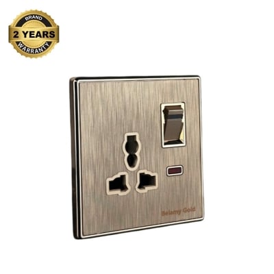 Picture of Belamy Golden 3-pin Socket With Switch | BE-142-SW-Gold