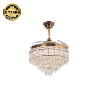 Picture of Qulik 48" Crystal Chandelier Retractable Invisible Blade Silent 3 Color Change LED Remote Ceiling Fan (Golden) | Q-T8329-Golden