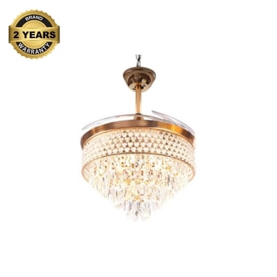 Picture of Qulik 48" Crystal Chandelier Retractable Invisible Blade Silent 3 Color Change LED Remote Ceiling Fan (Golden) | Q-K6272-Golden
