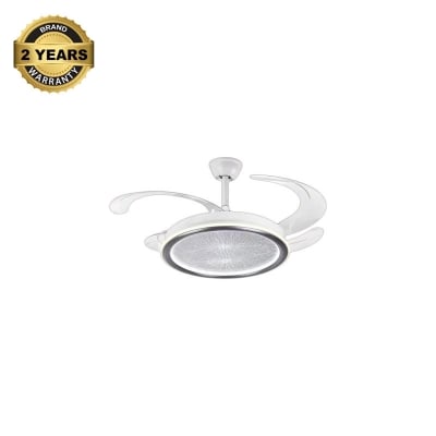 Picture of Qulik 48" Modern Chandelier Retractable Invisible Blade Silent 3 Color Change LED Remote Ceiling Fan (White) | Q-K6358-White