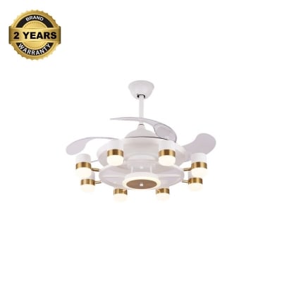 Picture of Qulik 48" Modern Chandelier Retractable Invisible Blade Silent 3 Color Change LED Remote Ceiling Fan (White) | Q-K6503-WH-White