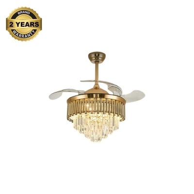 Picture of Qulik 48" Crystal Chandelier Retractable Invisible Blade Silent 3 Color Change LED Remote Ceiling Fan (Golden) | Q-K6036-Golden