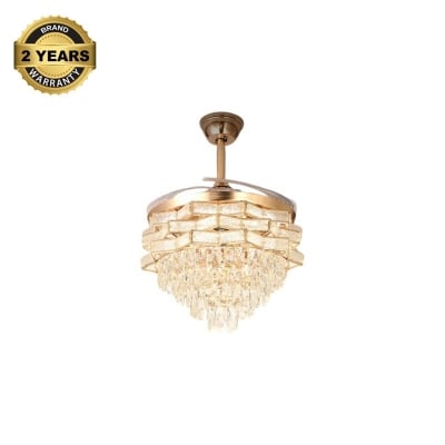 Picture of Qulik 48" Crystal Chandelier Retractable Invisible Blade Silent 3 Color Change LED Remote Ceiling Fan (Golden) | Q-K6323-Golden