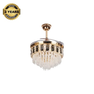 Picture of Qulik 48" Crystal Chandelier Retractable Invisible Blade Silent 3 Color Change LED Remote Ceiling Fan (Golden) | Q-K6251-Golden