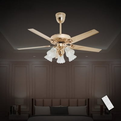 Picture of Qulik Luxoria UL 52" -Glass Flower Lampshade Copper Motor Remote Control Under-Light Ceiling Fan Q-8118-NG | Free Delivery