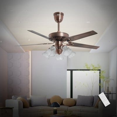 Picture of Qulik Luxoria UL 52" -Glass Flower Lampshade Copper Motor Remote Control Under-Light Ceiling Fan Q-8118-AC | Free Delivery