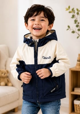 Picture of Kids Winter Hooded Jacket – Navy & Cream | 2-6 Years-Blue