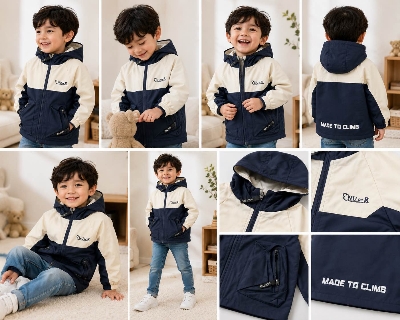 Picture of Kids Winter Hooded Jacket – Navy & Cream | 2-6 Years-Blue