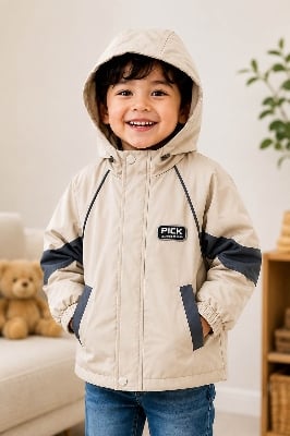 Picture of Kids Winter Hooded Jacket – Beige & Charcoal | 2–6 Years-Beige