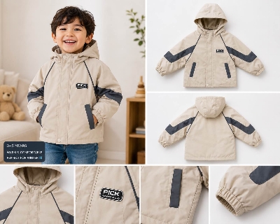 Picture of Kids Winter Hooded Jacket – Beige & Charcoal | 2–6 Years-Beige