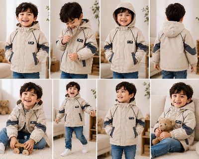 Picture of Kids Winter Hooded Jacket – Beige & Charcoal | 2–6 Years-Beige