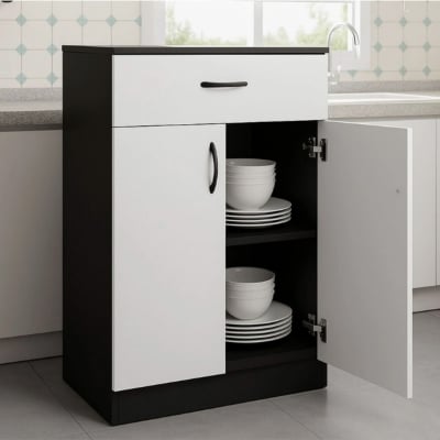 Picture of Furni Zone Home Full Engineered Crockery Cabinet (Finish Color - Black/White)