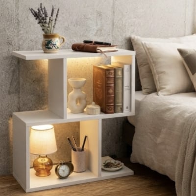 Picture of Furni Zone Modern Z Shape Bedside Table For Living Room And Bedroom Finish Color -White/Antique(Do-It-Yourself)