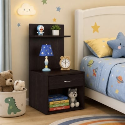 Picture of Furni Zone Sofa Side Bedside Table With Drawer Open Cabinet Nightstand Finish Color - White/Brown(Do-It-Yourself)