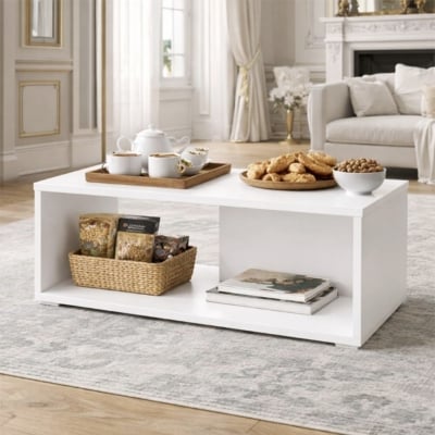 Picture of Furni Zone Perfect Homes Modern Coffee Table Center Table With Storage For Living Room Finish Color -White(Do-It-Yourself)