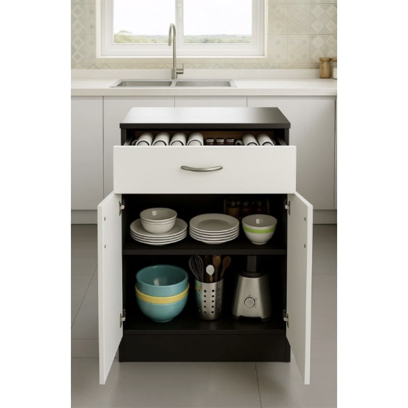 Picture of Furni Zone Home Full Engineered Crockery Cabinet (Finish Color - Black/White)