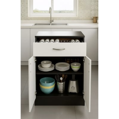 Picture of Furni Zone Home Full Engineered Crockery Cabinet (Finish Color - Black/White)