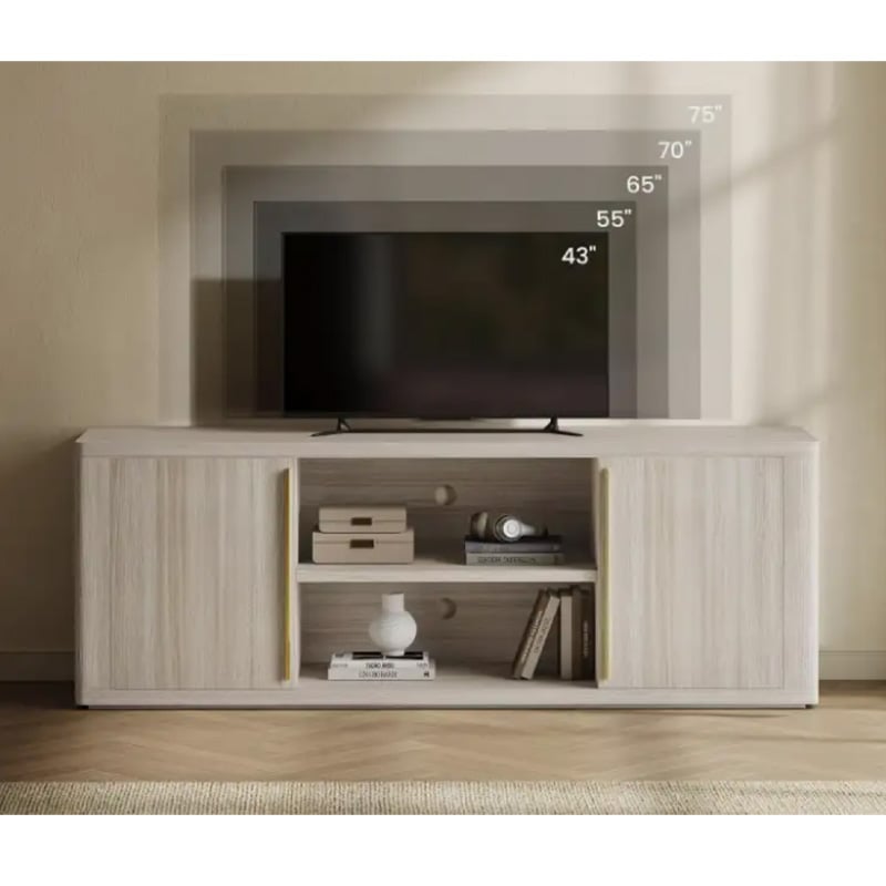 Picture of Furni Zone TV Stand For TVs Modern Media Console Center, Sideboard Buffet With Adjustable Open Shelf & 2 Storage Cabinet For Living Room, Bedroom,Beige