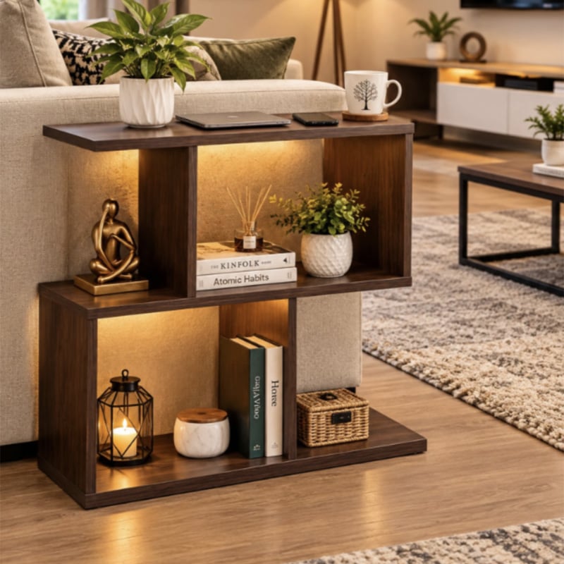 Picture of Furni Zone Modern Z Shape Bedside Table For Living Room And Bedroom Finish Color -White/Antique(Do-It-Yourself)