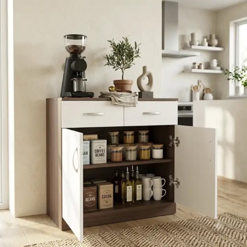 Picture of Furni Zone Kitchen Cabinet With Door And Drawer Engineered MDF Kitchen Cabinet Finish Color - Brown & White(Do-It-Yourself)