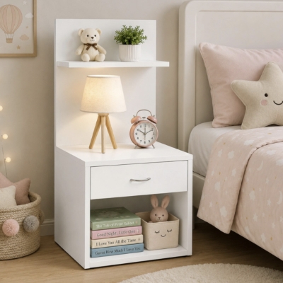 Picture of Furni Zone Sofa Side Bedside Table With Drawer Open Cabinet Nightstand Finish Color - White/Brown(Do-It-Yourself)