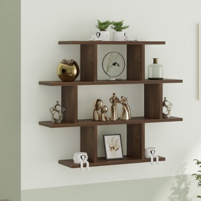 Picture of Furni Zone New Arrival 4 Layer Wall Mount Design Bookshelf Filing Cabinet Books Rack Organizer For Décor Display.